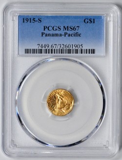 最高鑑定 1915-S年 パナマ・パシフィック $1金貨 PCGS MS67
