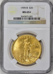 存在数1枚 1909/08 セントゴーデンズ金貨 NGC MS65+