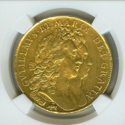 鑑定数わずか5枚 1691年英国ウィリアム＆メアリー5ギニー金貨NGC XF40