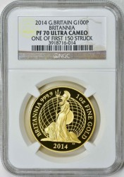 2014年英国ブリタニアプルーフ金貨5枚セットNGC PF70ウルトラカメオ