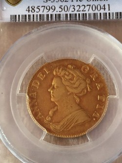 希少 1707年英国アン女王ギニー金貨 Pre-Union PCGS AU50
