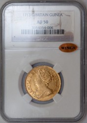 1713年英国アン女王ギニー金貨 NGC AU50