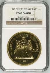 1979年フランス・ピエフォーG50F (ヘラクレス）大型金貨 NGC PF66 Cameo