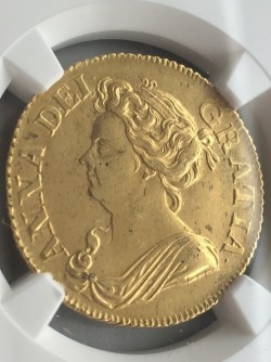 劇レア 最高鑑定 わずか3枚 1710年英国アン女王1ギニー金貨 NGC MS62