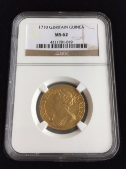 劇レア 最高鑑定 わずか3枚 1710年英国アン女王1ギニー金貨 NGC MS62