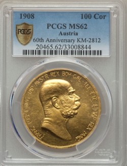 1908年オーストリア100コロナ金貨 雲上の女神 PCGS MS62