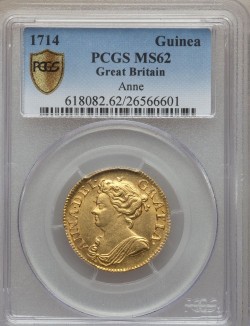 円高還元 MS鑑定はこの1枚のみ！1714年 英国 アン女王 1ギニー金貨 PCGS MS62