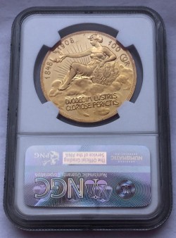 1908年オーストリア100コロナ金貨 雲上の女神 NGC PF63+