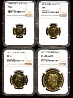 NGC鑑定 1937年 英国 ジョージ6世 プルーフ金貨4枚セット