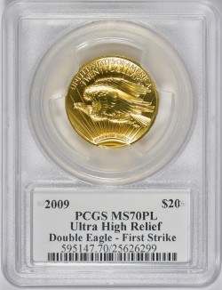 2009年ウルトラハイリリーフ金貨 PCGS MS70 PL First Strike Mercantiサイン入り