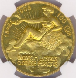 1908年オーストリア100コロナ金貨 雲上の女神 NGC PF62 CAMEO