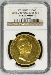 1908年オーストリア100コロナ金貨 雲上の女神 NGC PF62 CAMEO