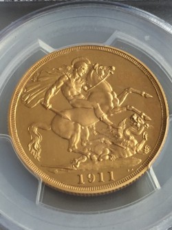 最新の国内相場56万円 1911年英国ジョージ5世2ポンド金貨 PCGS PR64 Cameo（カメオ）