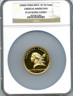 最高鑑定8枚 2000年フランス Libertas America 金貨 NGC PF69UC