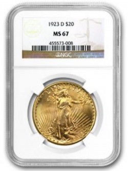 2番目の高鑑定 1923-D セントゴーデンズ金貨 NGC MS67