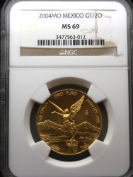 最高鑑定 2004年 1/2オンス メキシカン リベルタード金貨　NGC MS69