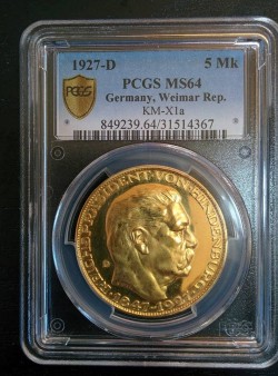 最高鑑定 レア 1927ドイツ 5マルク金貨PCGS MS64