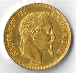 鋳造5536枚 1864-A フランス 100フラン ナポレオンIII 有冠