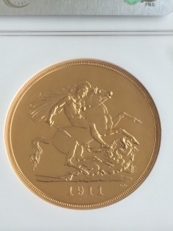 1911年英国ジョージ5世5ポンド金貨 NGC PF64