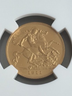 最高鑑定 1911年英国ジョージ5世1/2ソブリン金貨 NGC PR67 CAMEO