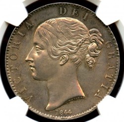 最高鑑定 1枚のみ 1844年英国ヴィクトリア女王 ヤングヘッド クラウン銀貨 NGC MS64