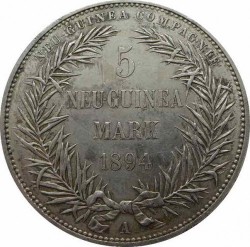 1894年ドイツ領ニューギニア 極楽鳥 5マルク銀貨 MS64