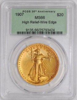 1907年セントゴーデンズ・ハイリリーフ金貨 PCGS MS66