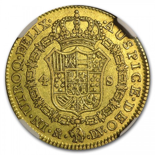 1786年スペイン カルロス3世 4エスクード金貨 NGC AU53