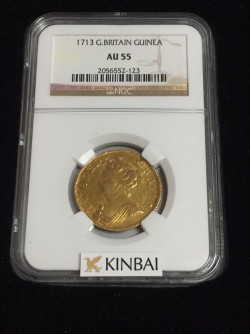 激レア 1713年英国アン女王ギニー金貨 NGC AU55