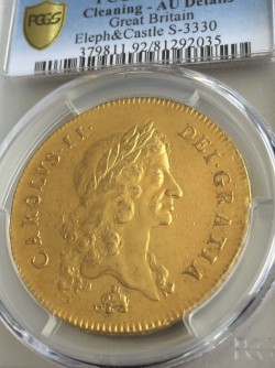 1678/7 英国 チャールズ2世 5ギニー金貨 Elephant & Castle  S-3330 PCGS AU Details