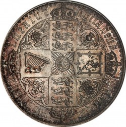 1847年英国ゴシック クラウン銀貨 プレーンエッジ NGC PF63