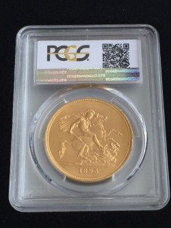 最高鑑定 将来性抜群！激レア！ 1893年 英国 ヴィクトリア　オールドヘッド 5ポンド金貨 PCGS MS64