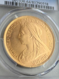 最高鑑定 将来性抜群！激レア！ 1893年 英国 ヴィクトリア　オールドヘッド 5ポンド金貨 PCGS MS64