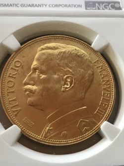 大幅値下げ！ 国内最安値 1912年R イタリア100リラ金貨 エマヌエレ3世 麦を刈る女神 NGC MS62