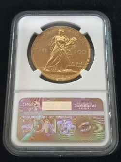 大幅値下げ！ 国内最安値 1912年R イタリア100リラ金貨 エマヌエレ3世 麦を刈る女神 NGC MS62