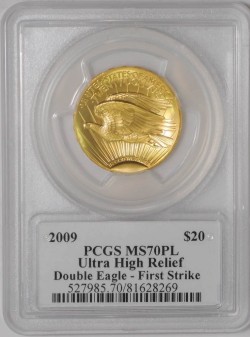 1枚のみ 2009年ウルトラハイリリーフ金貨 PCGS MS70PL FS Moy & Mercanti サイン入り