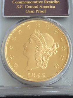 1855年 Kellogg & Co $50 2.41オンス大型金貨 復刻版 セントラルアメリカ号 (2001年発行）