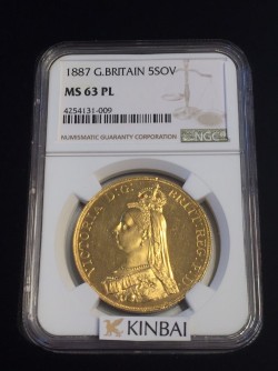 プルーフライク 1887年英国ヴィクトリア女王5ポンド金貨 NGC MS63PL