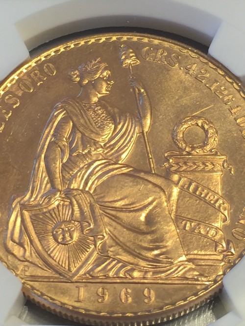1953 ペルー 100 ソル 金貨 NGC-AU Details（ペルー100ソルを