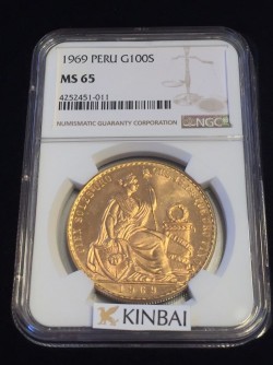 発行数540枚 1969年 ペルー 100ソル金貨 NGC MS65