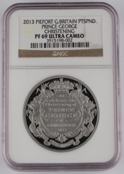 鋳造100枚のみ 2013年 英国 3オンスプラチナ硬貨 ジョージ王子 NGC PF69 Ultra Cameo