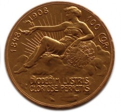 1908年 オーストリア 100コロナ金貨 雲上の女神 AU+以上