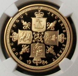 発行数10枚以下 1984年 イギリス領マン島 ヤングエリザベス 5ポンドプルーフ金貨 NGC PF68UC