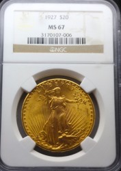 3番目の高鑑定 1927年 アメリカ セントゴーデンズ金貨 NGC MS67