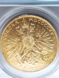 1915年 オーストリア 100コロナ金貨 ワールトドレードセンターリカバリー PCGS