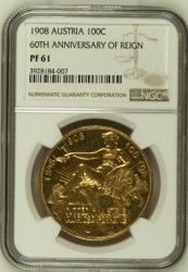 1908年 オーストリア 100コロナプルーフ金貨 雲上の女神 NGC PR61