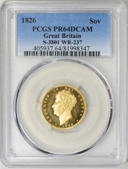 <FONT color=blue>特価！</FONT>激レア 1826年英国ジョージ4世ソブリンプルーフ金貨 PCGS PR64 DCAM