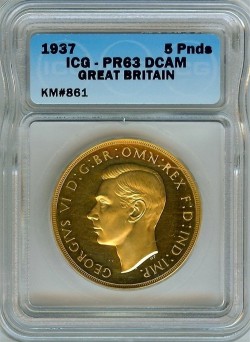 Deep Cameoが130万円を切る価格！ 1937年 英国 ジョージ6世 5ポンド金貨 ICG PR63 Deep Cameo