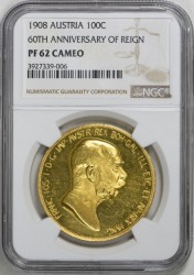 1908年 オーストリア 100コロナプルーフ金貨 雲上の女神 NGC PF62 CAMEO