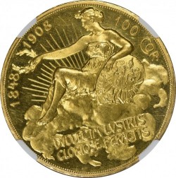 1908年 オーストリア 100コロナプルーフ金貨 雲上の女神 NGC PF62 CAMEO